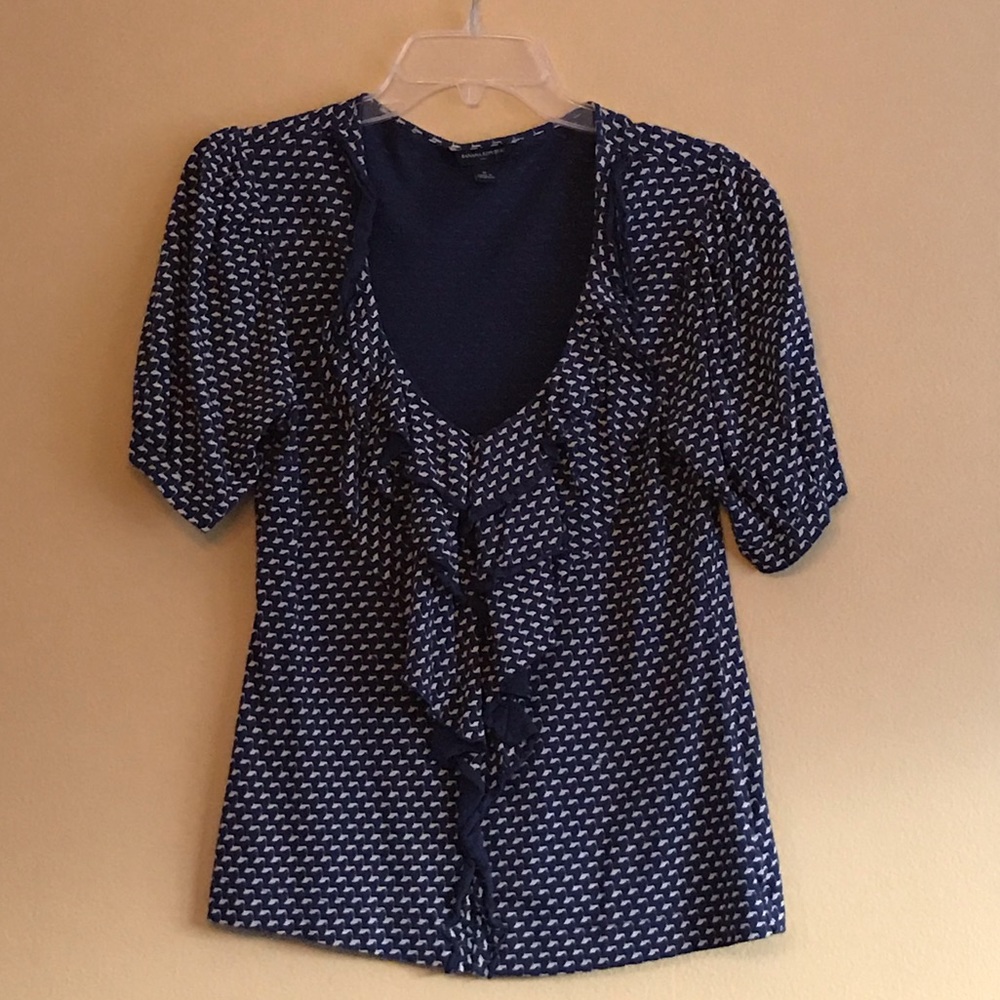 Blue Print Top with Ruffle